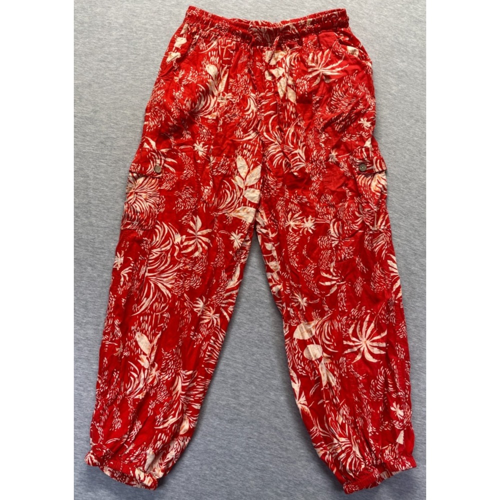 Christian Siriano New York Joggers Pants Womens Large Red Tropical Cargo Pockets
